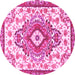Round Machine Washable Persian Pink Traditional Rug, wshtr4741pnk