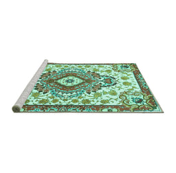 Sideview of Machine Washable Persian Turquoise Traditional Area Rugs, wshtr4741turq