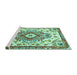 Sideview of Machine Washable Persian Turquoise Traditional Area Rugs, wshtr4741turq