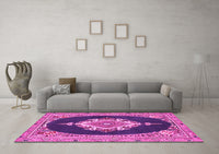 Machine Washable Persian Pink Traditional Rug, wshtr4742pnk