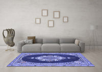 Machine Washable Persian Blue Traditional Rug, wshtr4742blu