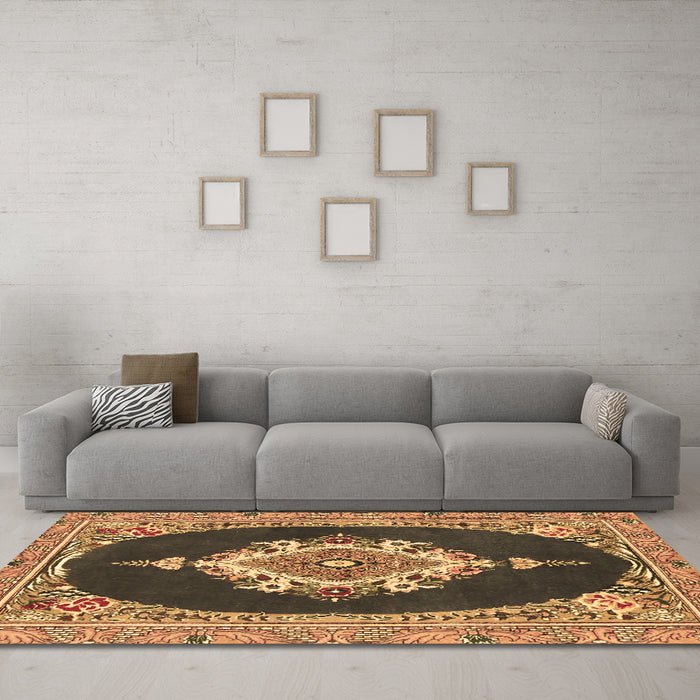 Machine Washable Persian Brown Traditional Rug in a Living Room,, wshtr4742brn