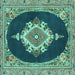 Square Machine Washable Persian Turquoise Traditional Area Rugs, wshtr4742turq