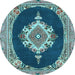 Round Machine Washable Persian Light Blue Traditional Rug, wshtr4742lblu