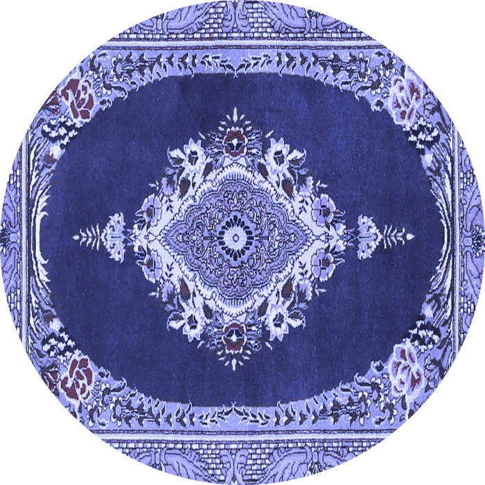 Round Machine Washable Persian Blue Traditional Rug, wshtr4742blu
