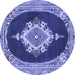 Round Machine Washable Persian Blue Traditional Rug, wshtr4742blu