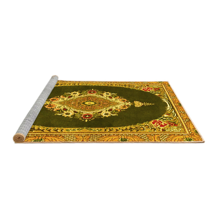 Sideview of Machine Washable Persian Yellow Traditional Rug, wshtr4742yw