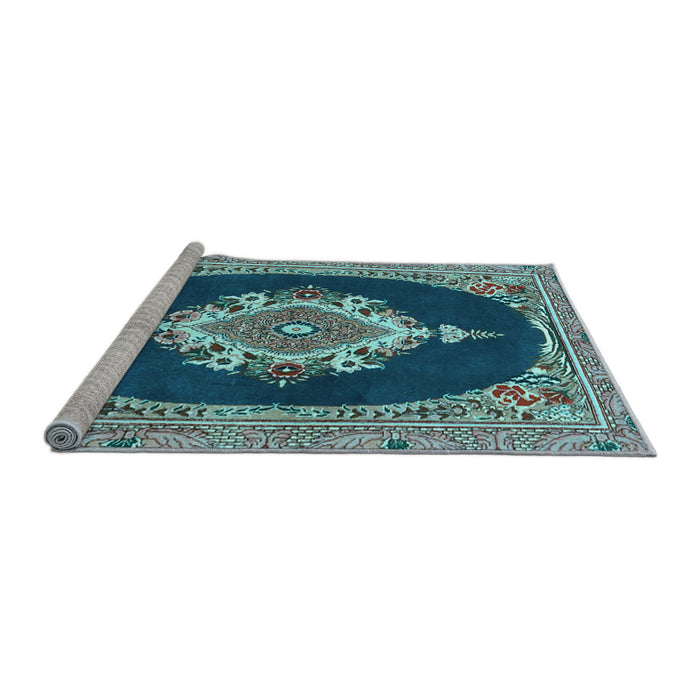 Sideview of Machine Washable Persian Light Blue Traditional Rug, wshtr4742lblu