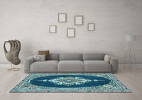 Machine Washable Persian Light Blue Traditional Rug, wshtr4742lblu