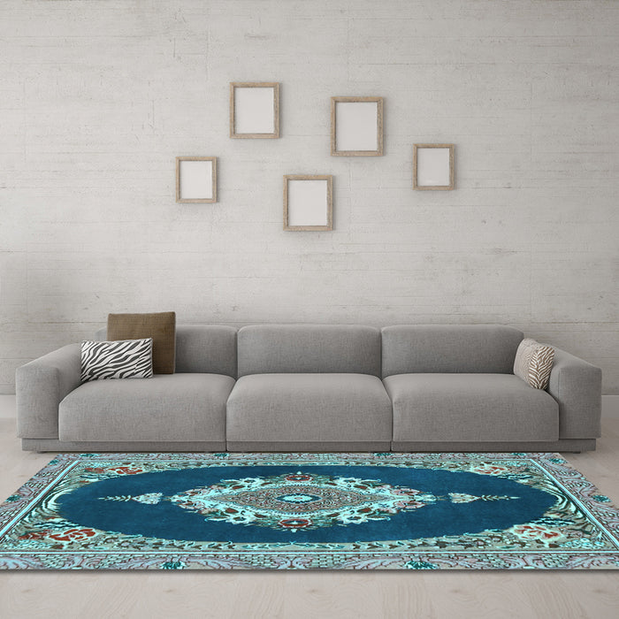 Machine Washable Persian Light Blue Traditional Rug in a Living Room, wshtr4742lblu