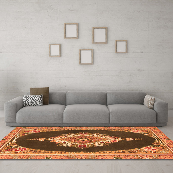 Machine Washable Persian Orange Traditional Area Rugs in a Living Room, wshtr4742org