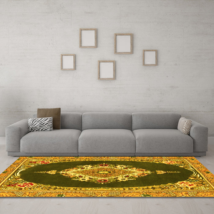 Machine Washable Persian Yellow Traditional Rug in a Living Room, wshtr4742yw