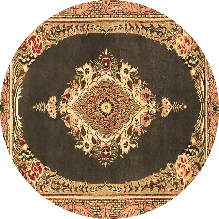 Round Machine Washable Persian Brown Traditional Rug, wshtr4742brn