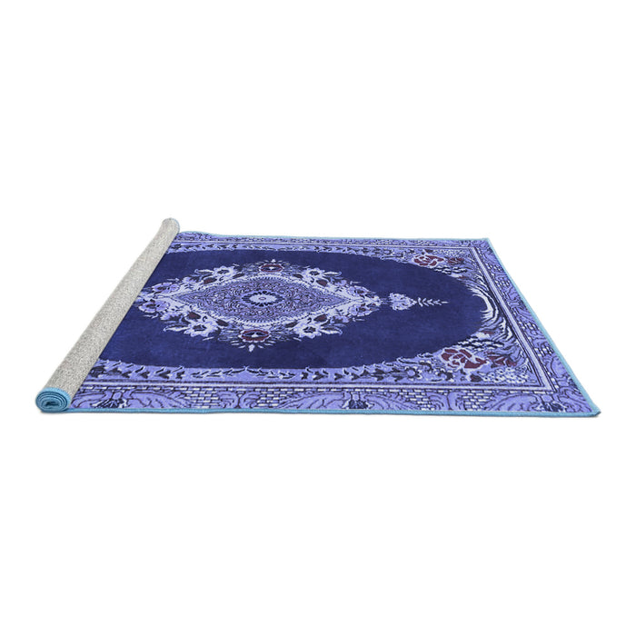 Sideview of Machine Washable Persian Blue Traditional Rug, wshtr4742blu