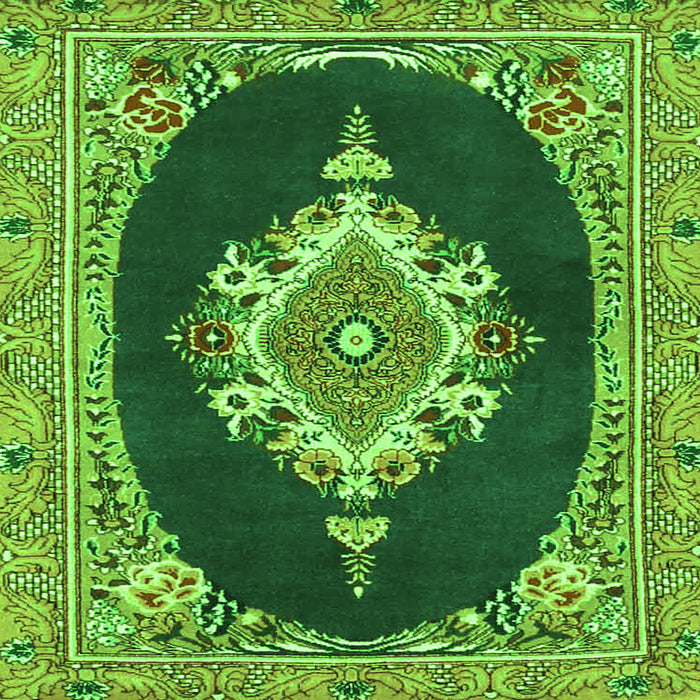 Round Machine Washable Persian Green Traditional Area Rugs, wshtr4742grn