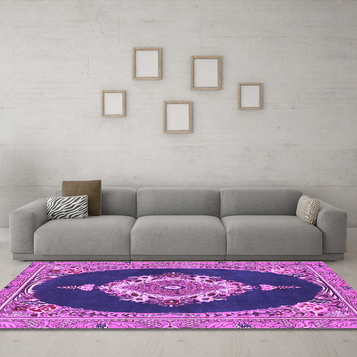 Machine Washable Persian Purple Traditional Area Rugs in a Living Room, wshtr4742pur