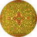 Round Machine Washable Persian Yellow Traditional Rug, wshtr4743yw