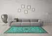 Machine Washable Persian Turquoise Traditional Area Rugs in a Living Room,, wshtr4743turq