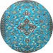 Round Machine Washable Persian Light Blue Traditional Rug, wshtr4743lblu