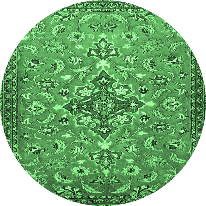 Round Persian Emerald Green Traditional Rug, tr4743emgrn
