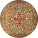 Round Machine Washable Persian Brown Traditional Rug, wshtr4743brn