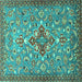 Square Machine Washable Persian Turquoise Traditional Area Rugs, wshtr4743turq