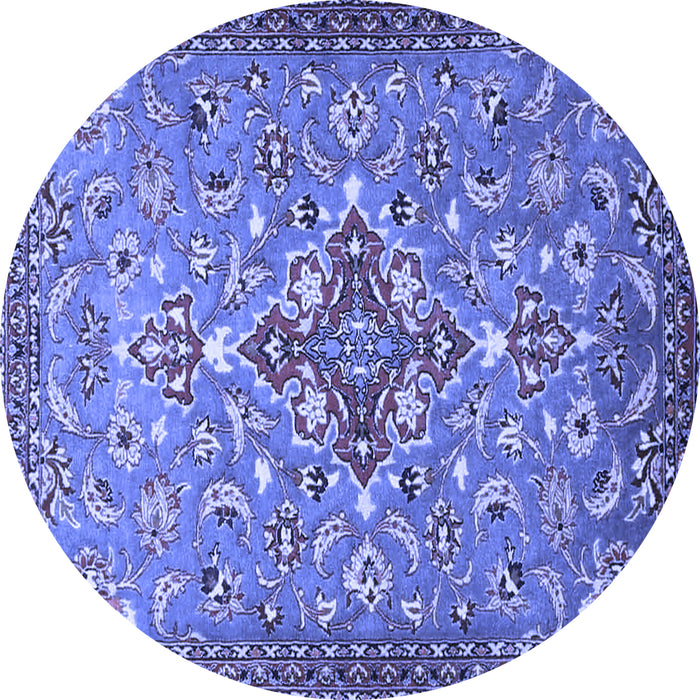 Round Machine Washable Persian Blue Traditional Rug, wshtr4743blu