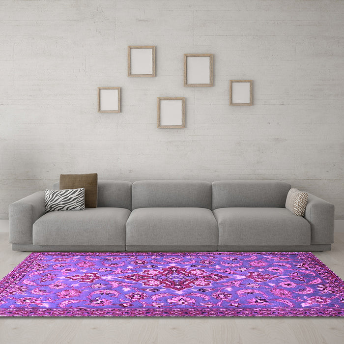 Machine Washable Persian Purple Traditional Area Rugs in a Living Room, wshtr4743pur