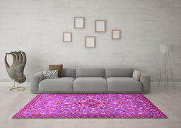 Machine Washable Persian Pink Traditional Rug in a Living Room, wshtr4743pnk