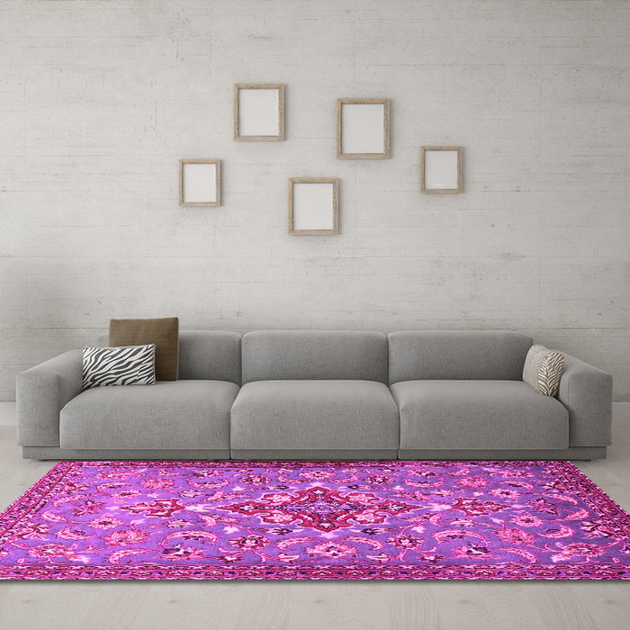Machine Washable Persian Pink Traditional Rug in a Living Room, wshtr4743pnk