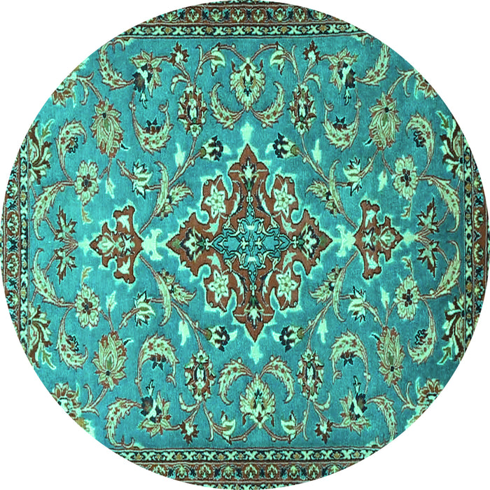 Round Machine Washable Persian Turquoise Traditional Area Rugs, wshtr4743turq