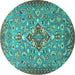 Round Machine Washable Persian Turquoise Traditional Area Rugs, wshtr4743turq