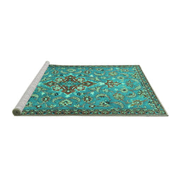 Sideview of Machine Washable Persian Turquoise Traditional Area Rugs, wshtr4743turq