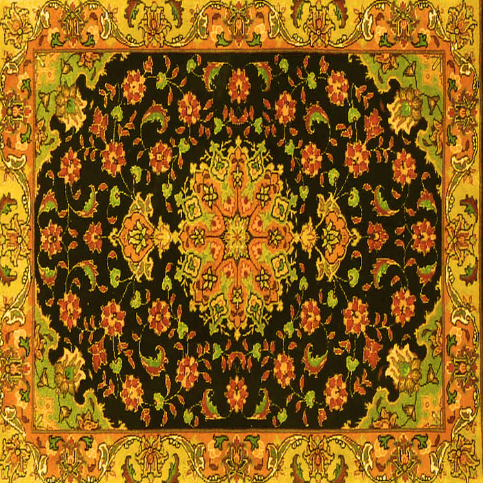 Square Machine Washable Medallion Yellow Traditional Rug, wshtr4744yw