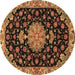 Round Machine Washable Medallion Brown Traditional Rug, wshtr4744brn