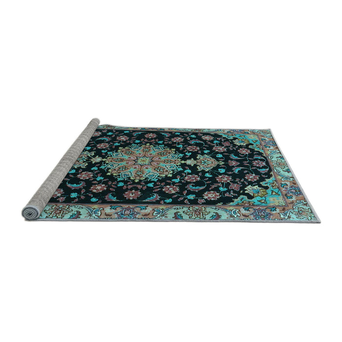Sideview of Machine Washable Medallion Light Blue Traditional Rug, wshtr4744lblu