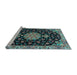 Sideview of Machine Washable Medallion Light Blue Traditional Rug, wshtr4744lblu