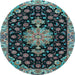 Round Medallion Light Blue Traditional Rug, tr4744lblu