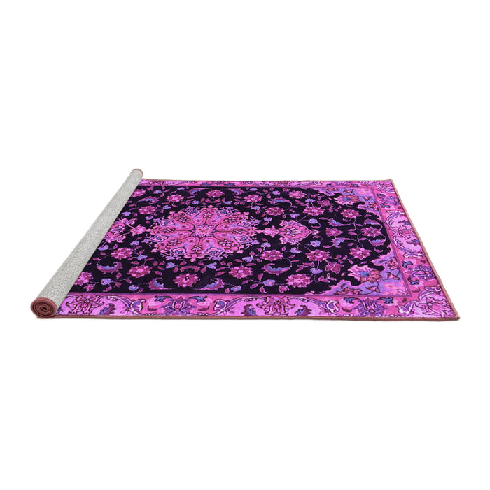 Sideview of Machine Washable Medallion Purple Traditional Area Rugs, wshtr4744pur