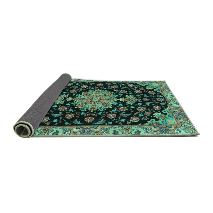 Sideview of Medallion Turquoise Traditional Rug, tr4744turq