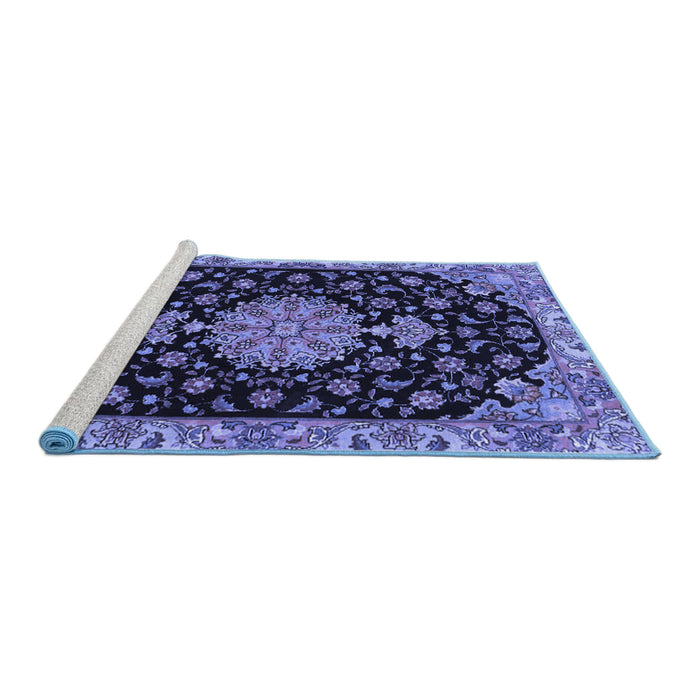 Sideview of Machine Washable Medallion Blue Traditional Rug, wshtr4744blu