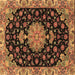 Square Machine Washable Medallion Brown Traditional Rug, wshtr4744brn