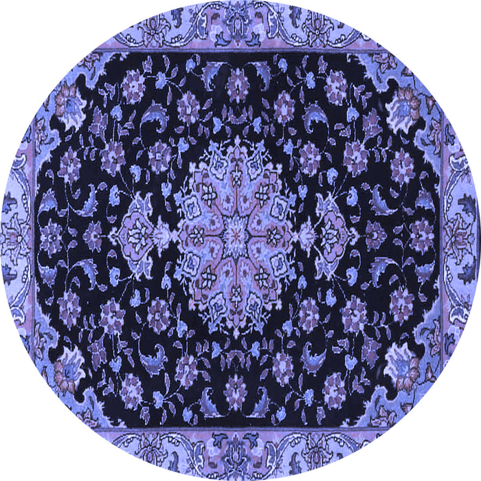 Round Machine Washable Medallion Blue Traditional Rug, wshtr4744blu