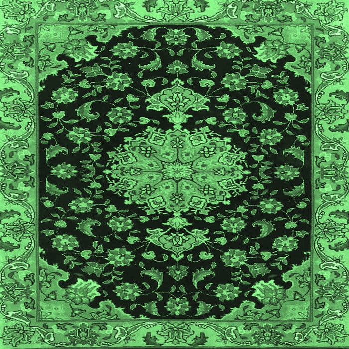 Square Machine Washable Medallion Emerald Green Traditional Area Rugs, wshtr4744emgrn