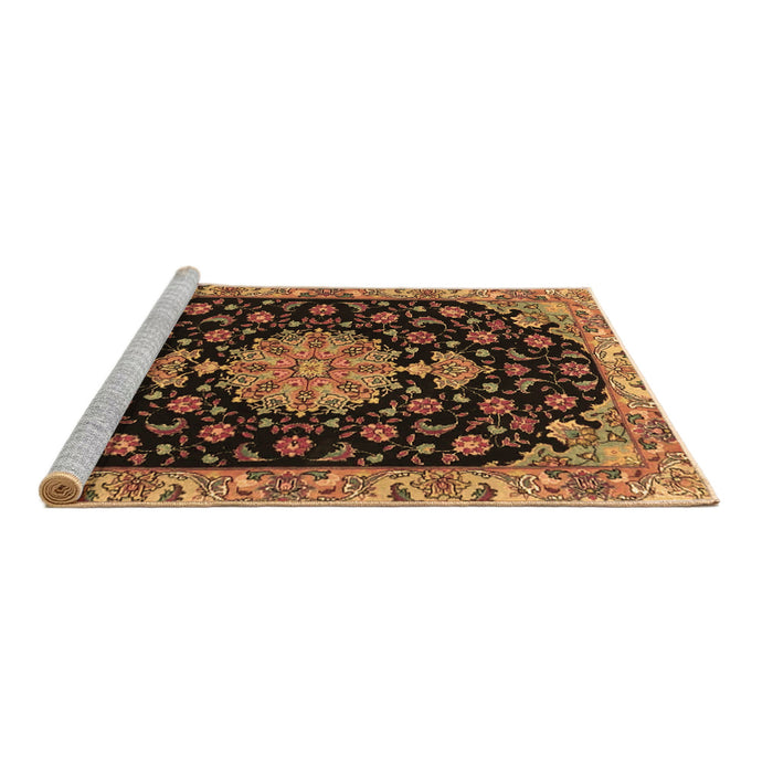Sideview of Machine Washable Medallion Brown Traditional Rug, wshtr4744brn