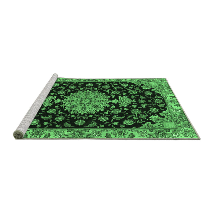Sideview of Machine Washable Medallion Emerald Green Traditional Area Rugs, wshtr4744emgrn