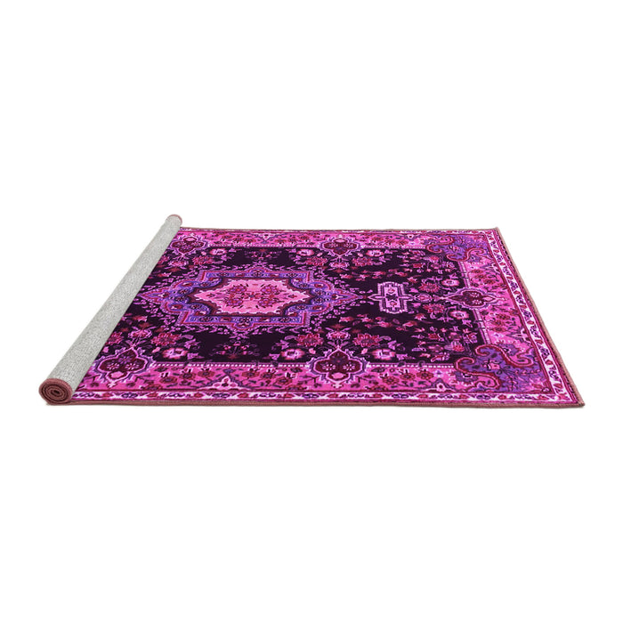 Sideview of Machine Washable Medallion Pink Traditional Rug, wshtr4745pnk