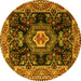 Round Machine Washable Medallion Yellow Traditional Rug, wshtr4745yw