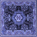 Square Machine Washable Medallion Blue Traditional Rug, wshtr4745blu