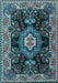 Machine Washable Medallion Light Blue Traditional Rug, wshtr4745lblu